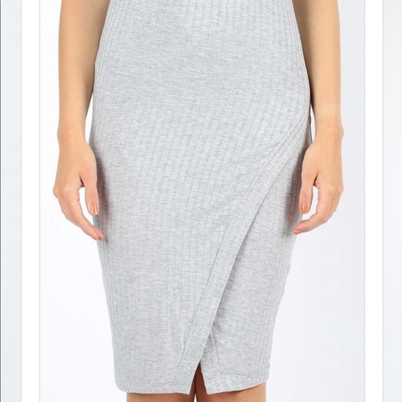 New Black RIBBED FRONT SPLIT BODYCON DRESS - Picture 5 of 5